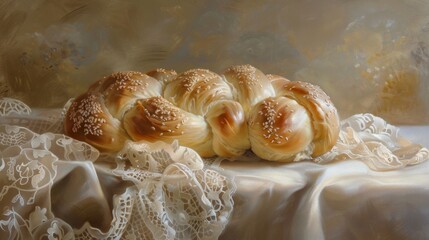 Freshly Baked Bread on Decorative Tablecloth