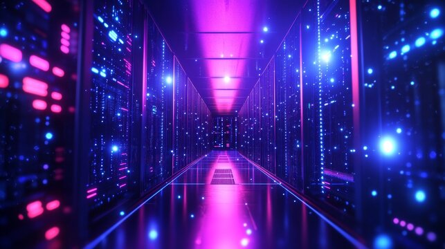 Abstract shiny server room texture technology and software concept 3d rendering