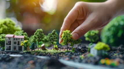 Fototapeta premium Greening the Concrete Jungle Sustainable Urban Planning with Miniature Trees