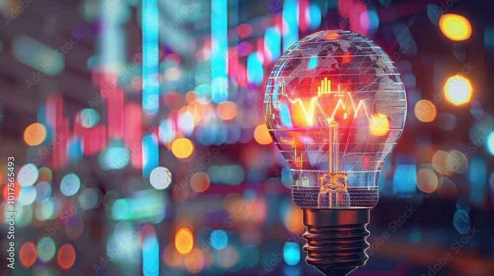 Poster futuristic light bulb with data visualization elements