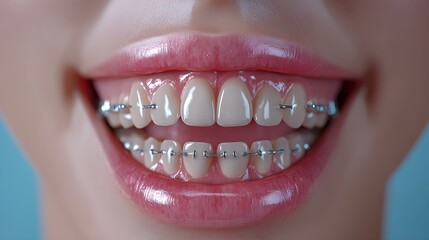 Obraz premium Split view showing orthodontic correction of teeth alignment and smile symmetry, focusing on bite improvement and dental straightening, 3D Render, Photorealistic