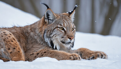 soft fur of a resting lynx in the snow