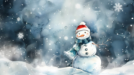 Fototapeta premium Snowman and Snowflakes Frame Background