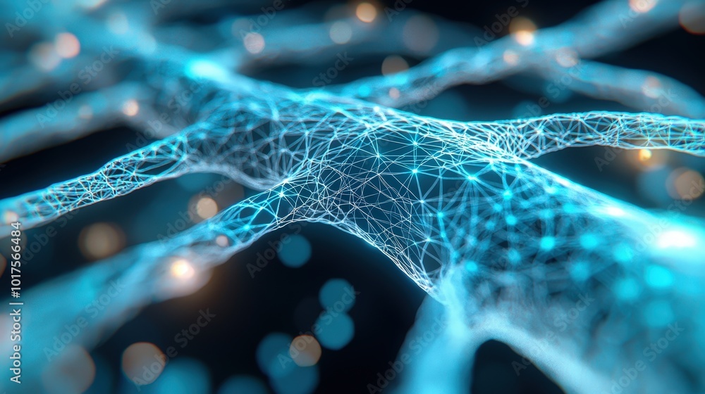 Poster abstract network structure glowing blue lines interconnected nodes technology concept