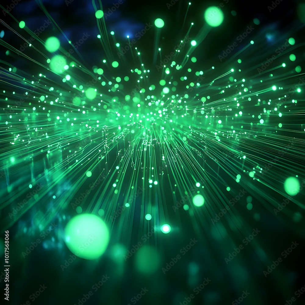 Aufkleber computer-generated abstract background featuring green-glowing interconnected fiber optic cables in 