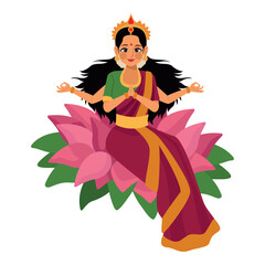 lakshmi goddess character on lotus