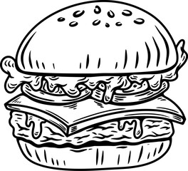 Set of hand drawn hamburger, burger. Set of doodle style hamburger, burger. Vector illustration