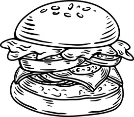 Set of hand drawn hamburger, burger. Set of doodle style hamburger, burger. Vector illustration
