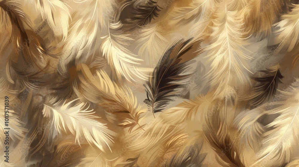 Poster Soft and Elegant Feather Background in Warm Tones