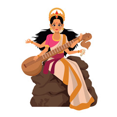 indian goddess lakshmi sitting with sitar