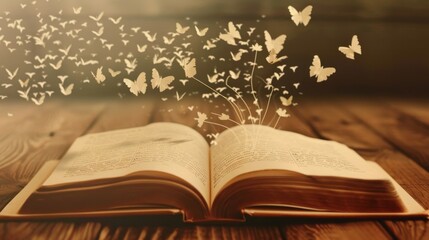 Magical Book with Butterflies in a Serene Setting