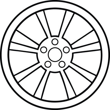 recommend clip art: Black single line art Alloy wheel for car icon, isolated on white background.