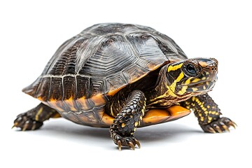 Obraz premium A close-up of a colorful turtle on a white background.