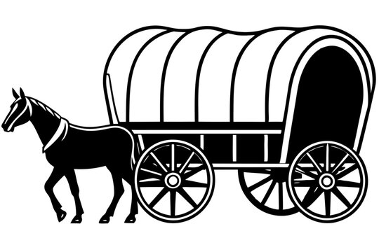 black horse pulling covered wagon clip art preview