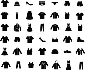 Set of mans and women clothes and accessories. Fashion and style elements. casual, elegant and business cloths for man and women. Dress, polo t-shirt, jeans, winter coat, jacket pants