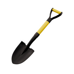 black yellow construction small round point shovel spade tool isolated on white background 3d element icon