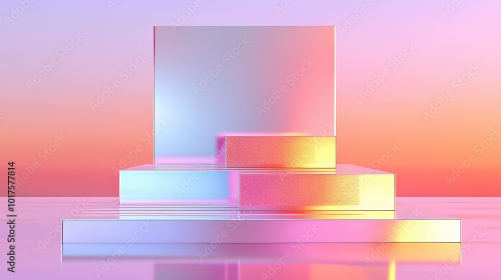 Poster abstract geometric platform with pink and purple gradient for product display