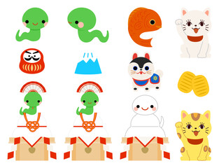 へび年のかわいいお正月イラストセット