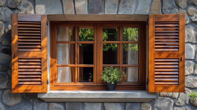 Window with wooden shutterswindow decor wall with beautiful windows house with shutterswooden window village cottage house decorative exterior shutter open wooden shutters