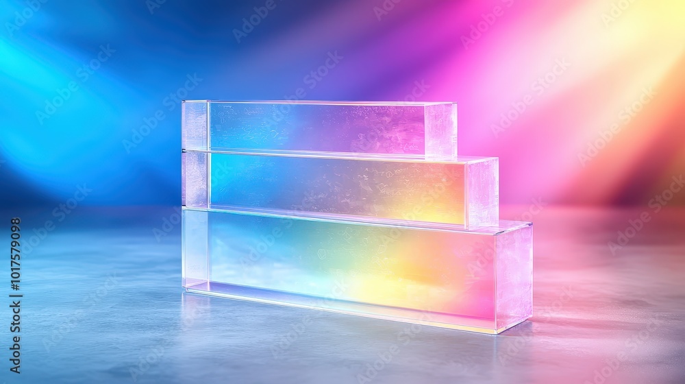 Aufkleber abstract glass blocks display platform with rainbow gradient background