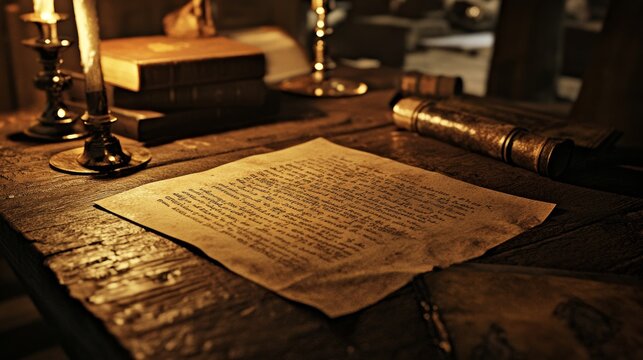 On the table a piece of paper and text - once upon a time