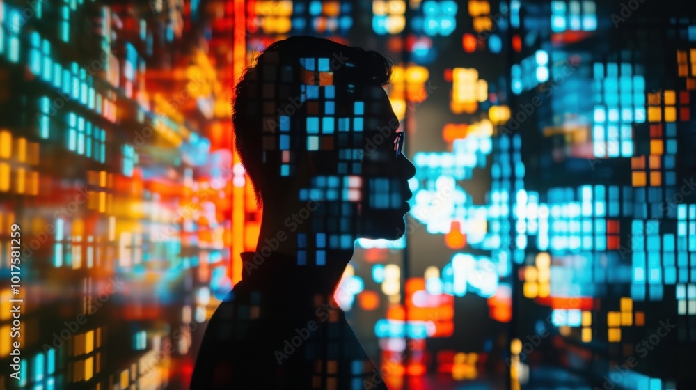Aufkleber silhouette with colorful digital patterns in background