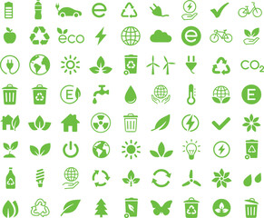 Big set of Green and clean ecology energy sources. Recycle. Nature and Renewable Energy. Green Energy and Natural Resource Conservation. Eco Icons. green electricity icons. Vector