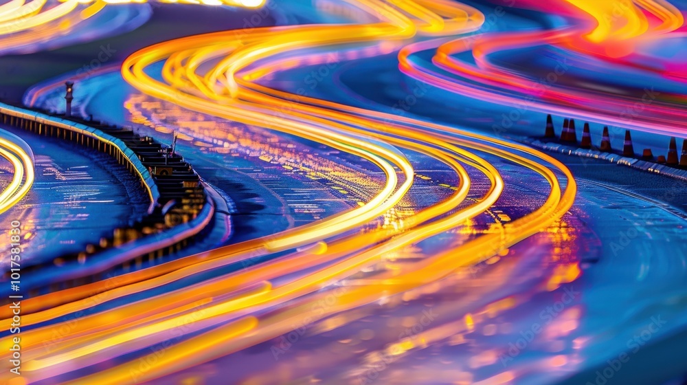 Poster Colorful Light Trails on Urban Streets at Night