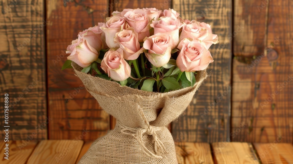 Poster Elegant Pink Roses in Rustic Bouquet Display