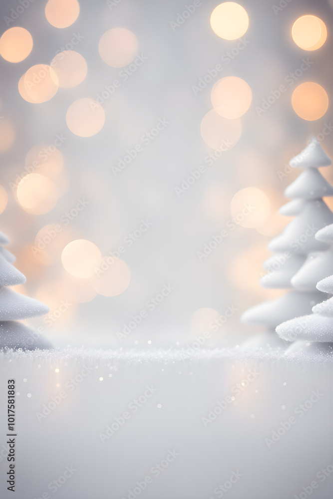 Wall mural silver christmas with bokeh lights background