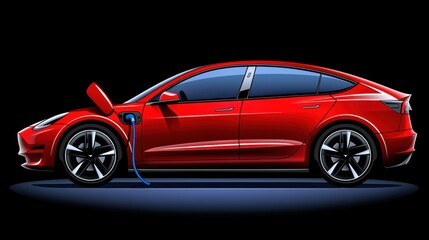 Naklejka premium Sleek Red Electric Car Charging in Style