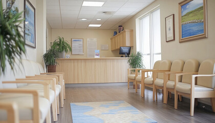 Fototapeta premium Empty waiting room interior in a modern medical clinic