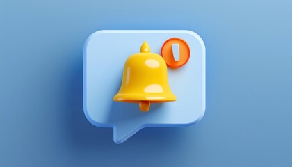 Fototapeta premium A bright yellow bell icon on a light blue notification bubble, signaling an alert or message.
