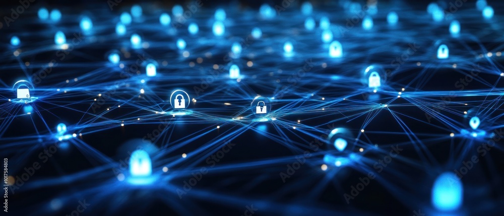 Poster digital network connections representing secure user data flow and online communication