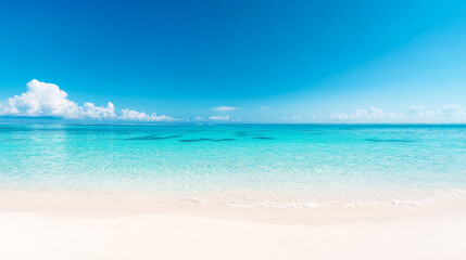 Fototapeta premium A serene beach with crystal-clear turquoise water and white sand.