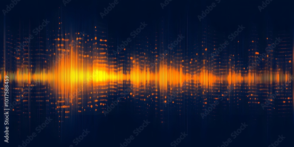 Poster abstract orange gradient audio waveforms on a dark blue background, generative ai