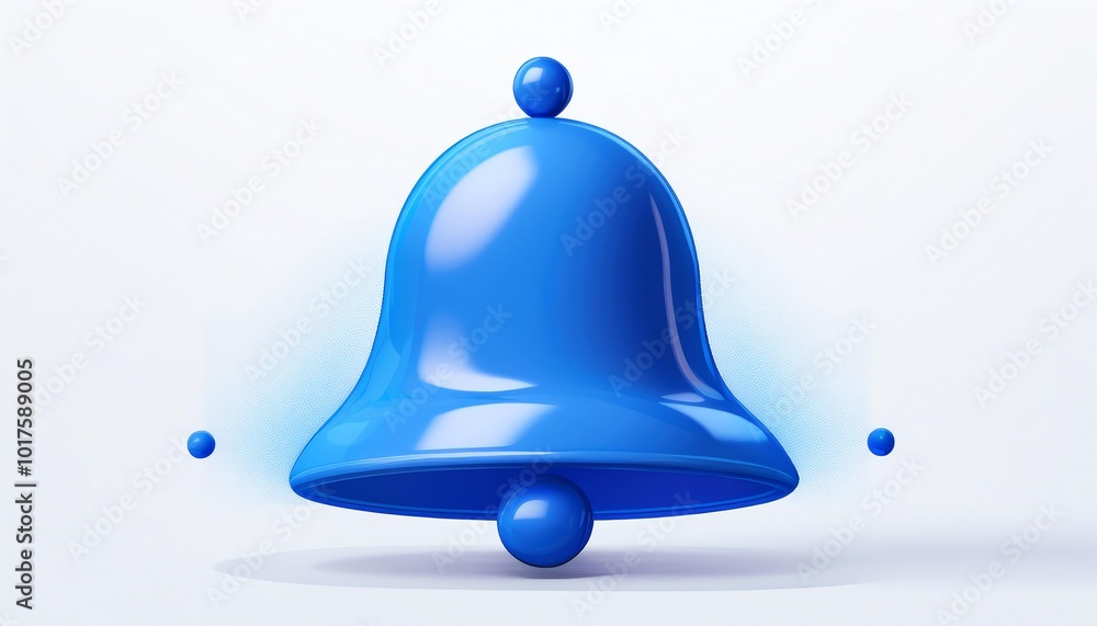Poster a glossy blue bell icon, floating with a modern design, symbolizing notifications and alerts in a di