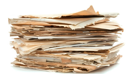 Stack of waste paper isolated on white