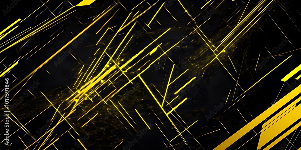 Poster yellow abstract lines and shapes on a black background backdrop, generative ai