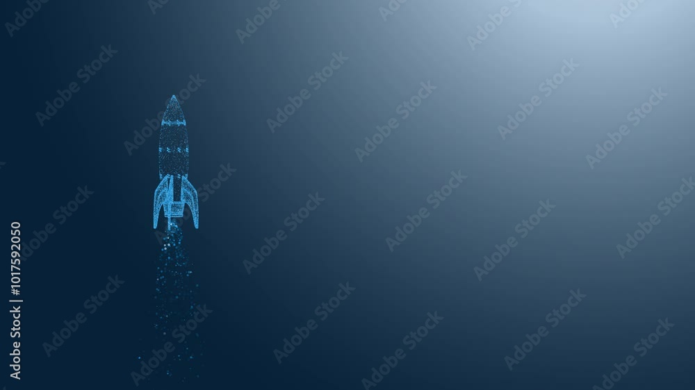 Poster blue particle rocket launching upward, alpha channel and black matte for seamless integration. (chan