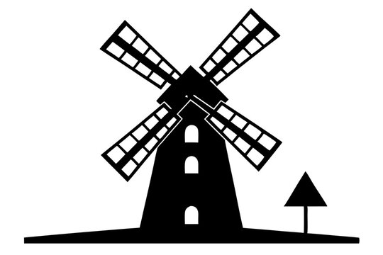 recommend clip art: Windmill | vector silhouette illustration on white background