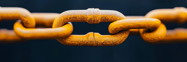 Obraz premium A close-up of a rusty chain link against a dark background.