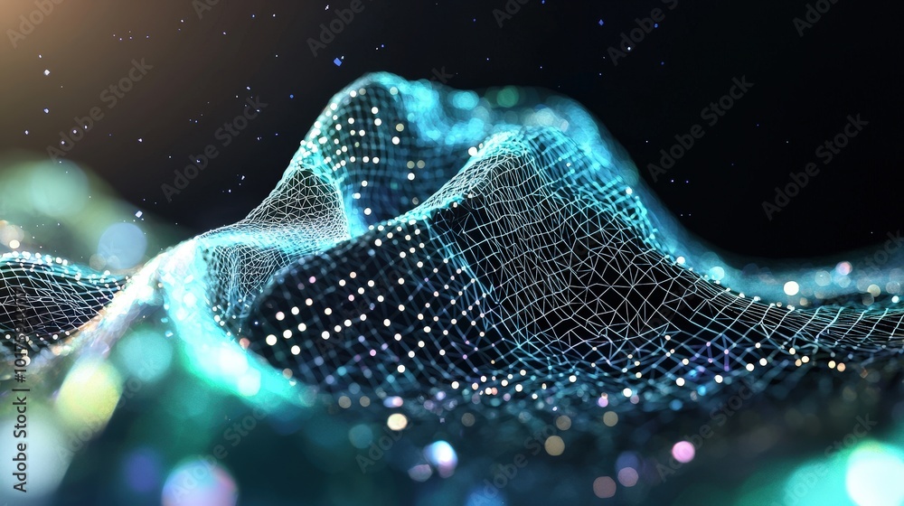 Aufkleber abstract futuristic grid pattern with 3d elements and bokeh lights