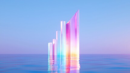 Fototapeta premium Abstract Glass Skyscrapers Reflection in Calm Ocean Water Minimalist Architecture Desig