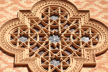 Details with the architectural ornaments on the facade of a singogue