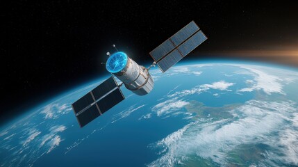 Futuristic Satellite Orbiting Earth with Holographic Data for Global Connectivity