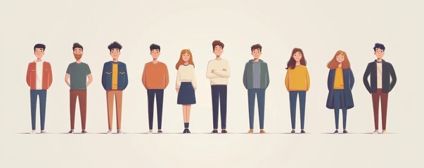 Different people stand side by side together. Flat  illustration, Generative AI