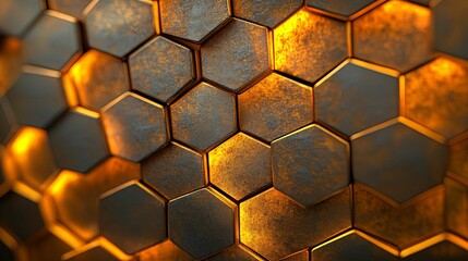 Glowing Hexagonal Pattern of Rusted Metal