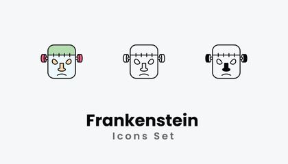 Frankenstein  Icons thin line and glyph vector icon stock illustration