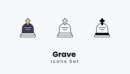 Grave  Icons thin line and glyph vector icon stock illustration